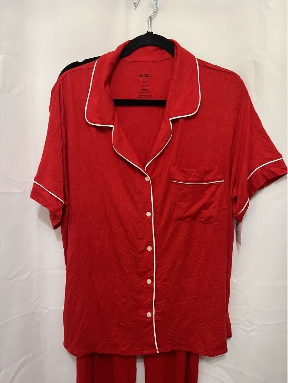 Auden Cloud Knit Pajama Set XXL Red Button Down Top Pants White Piping NWT